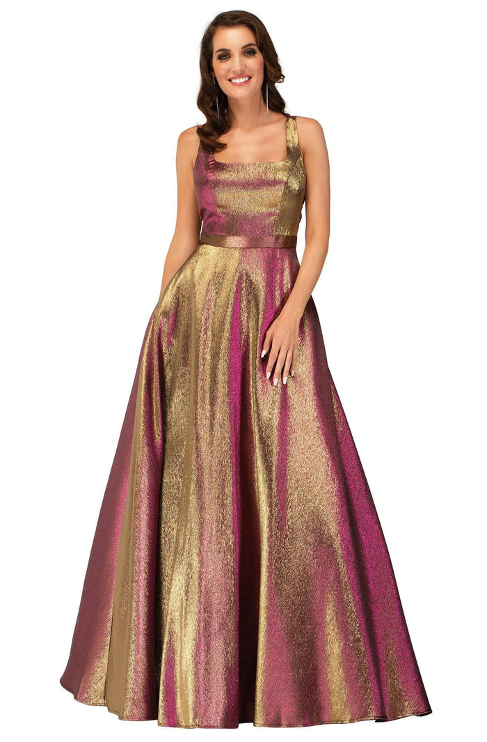 Cecilia Couture - 2117 Metallic Square A-line Dress Evening Dresses 0 / Copper