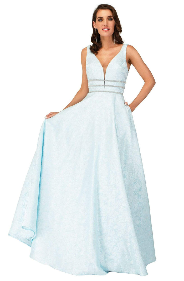 Cecilia Couture - 2120 Sleeveless V-Neck Long Dress Prom Dresses 0 / Sky Blue