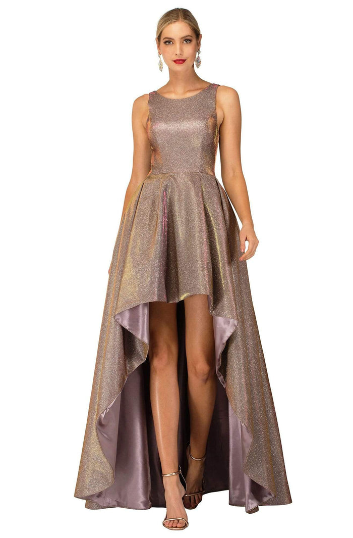 Cecilia Couture - 2122 Glittered Scoop High Low Dress Prom Dresses 0 / Bronze