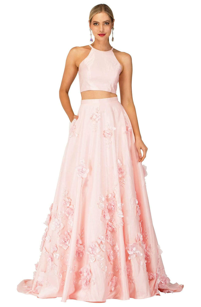 Cecilia Couture - 2145 Two-Piece Halter Neck Long Dress Evening Dresses 0 / Pink