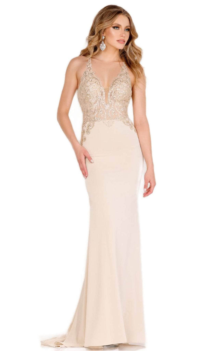Cecilia Couture 2183 - Sleeveless Embroidered Evening Gown Prom Dresses 0 / Champagne
