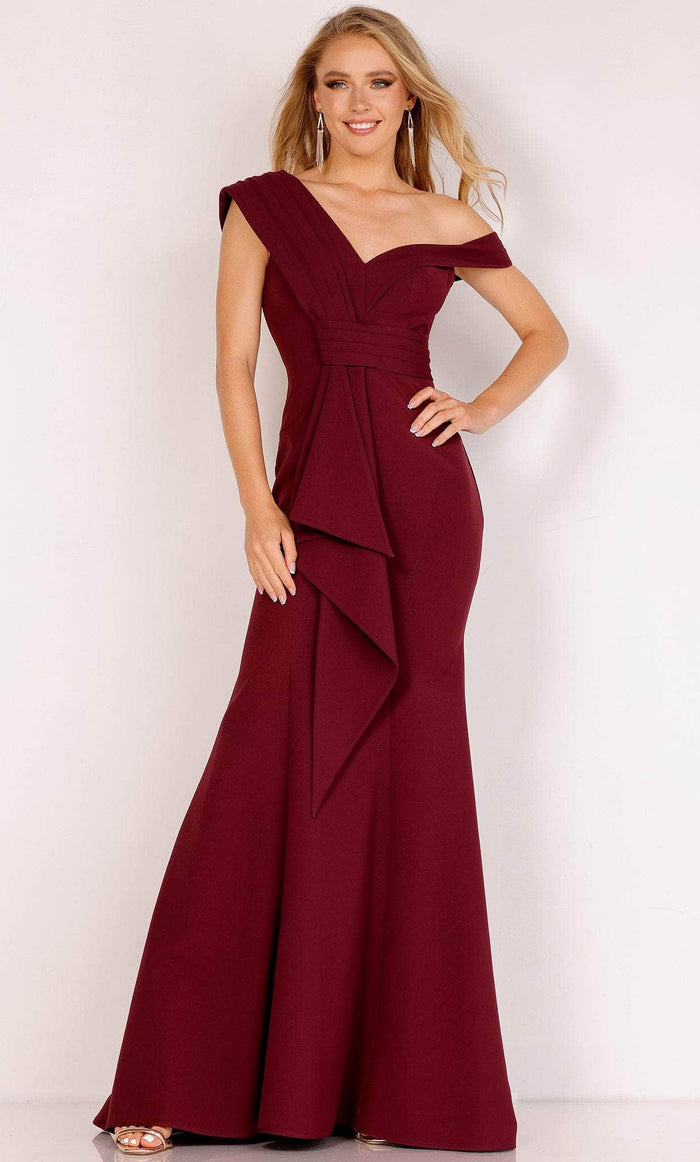 Cecilia Couture 2508 - Asymmetrical Bow Accented Prom Dress Special Occasion Dress 0 / Burgundy