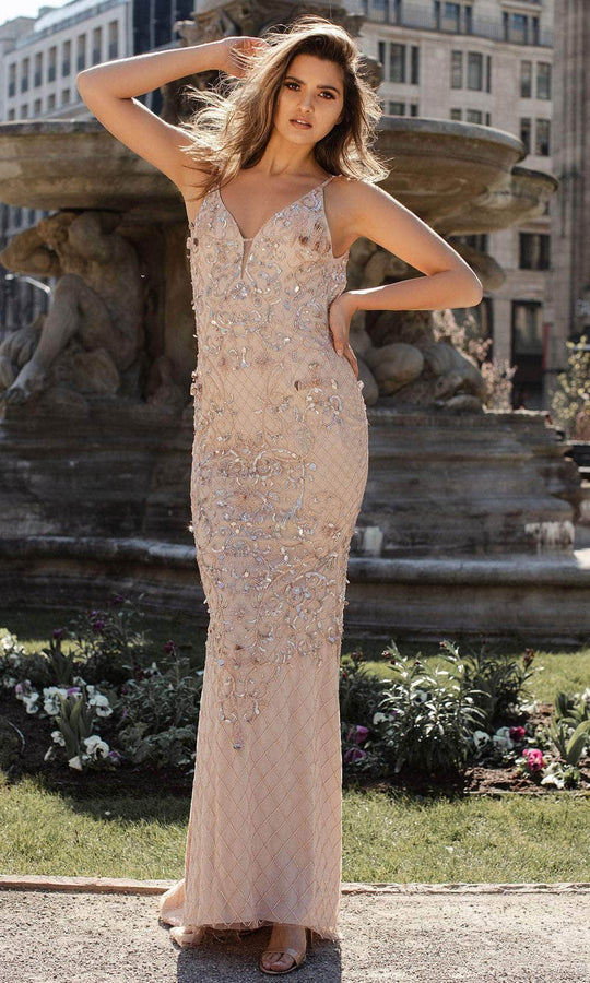 Chic and Holland AN1470 - V-Neck Beaded Prom Gown