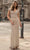 Chic and Holland - HF1526 Embellished V Neck Long Sheath Dress In Neutral