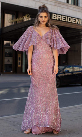 Chic and Holland - HF1529 Beaded Deep V Neck Trumpet Gown