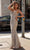 Chic and Holland - HF1539 Embellished Deep V Neck Long Gown Special Occasion Dress 0 / Nude