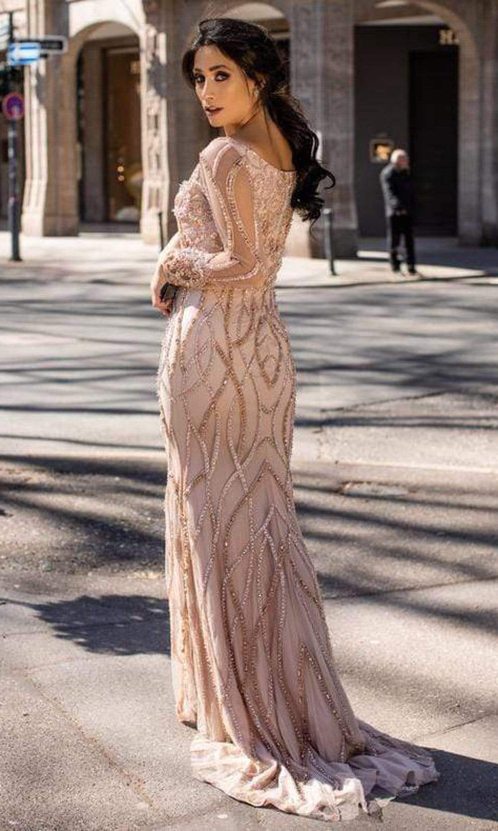 Black Lace Long Sleeve Beaded Sash Sheath Tight Prom Dresses,PD00083 –  AlineBridal