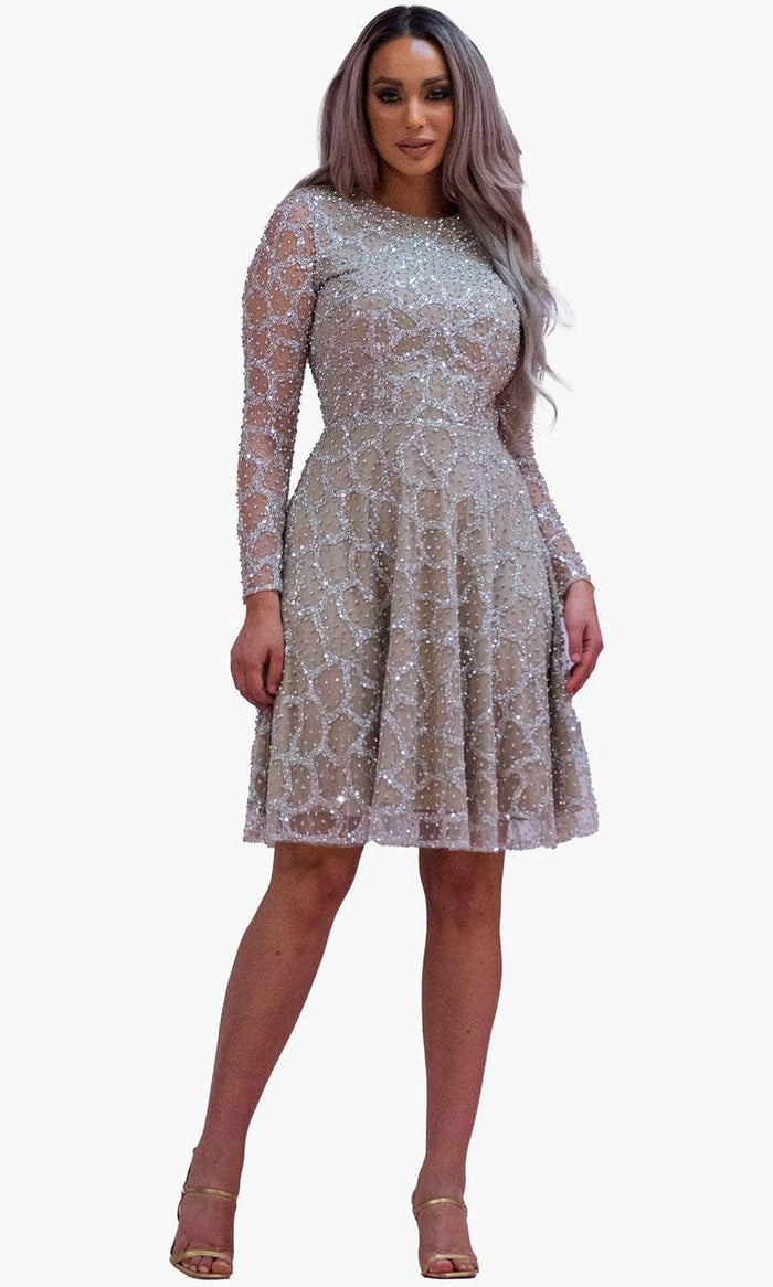 Chic and Holland SD1832 - Jewel Beaded Cocktail Dress Cocktail Dresses 2 / Nude