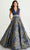 Christina Wu Elegance - 17082 Cap Sleeve Brocade Ballgown Special Occasion Dress 2 / Navy/Gold