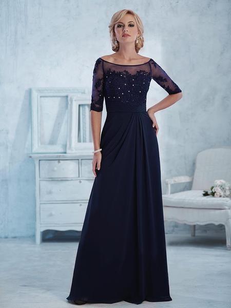 Christina Wu Elegance - Beaded Lace Illusion Bateau Dress 17767 - 1 pc Navy In Size 12 Available CCSALE 12 / Navy