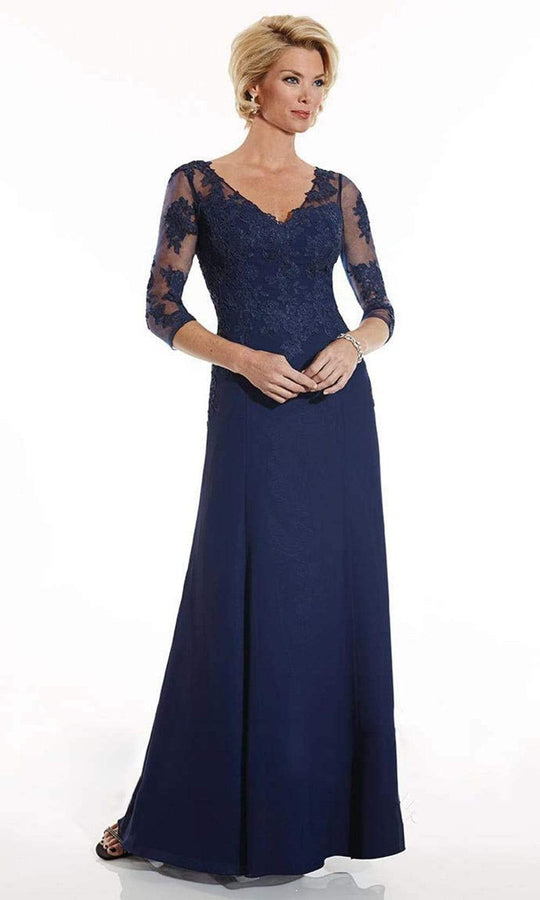 Christina Wu Elegance - Floral Lace Applique Long A-Line Dress 17754 - 1 pc Navy in Size 2 and 1 pc Champagne in Size 18 Available CCSALE 2 / Navy