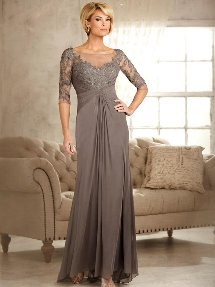 Christina Wu Elegance - Sequined Lace Mid Length Sleeves Bateau Gown 17822 - 1 pc Navy in Size 12 Available CCSALE 8 / Charcoal