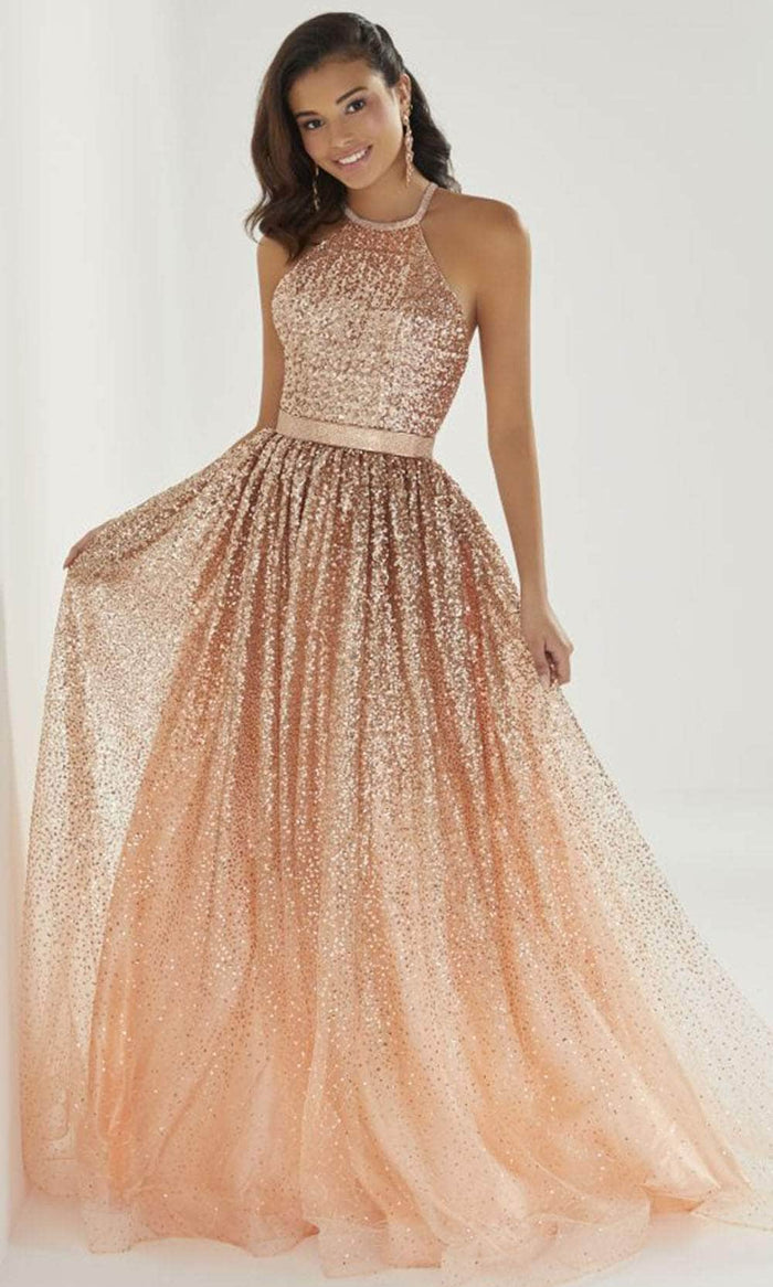 Christina Wu Prom Exclusive - 46260 Halter Ombre Sequin Gown Special Occasion Dress 0 / Rose Gold