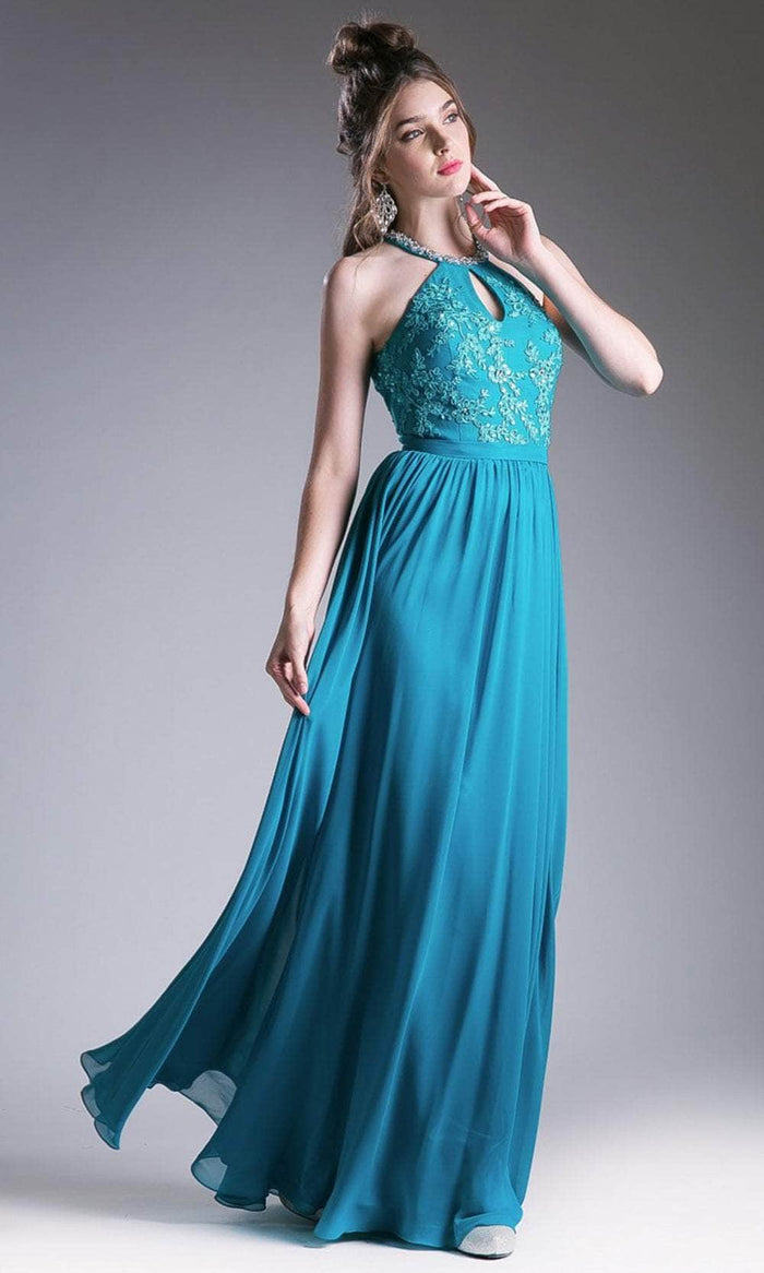 Cinderella Divine 1006 - Keyhole Front Pleated A-line Dress Special Occasion Dress XS / Teal