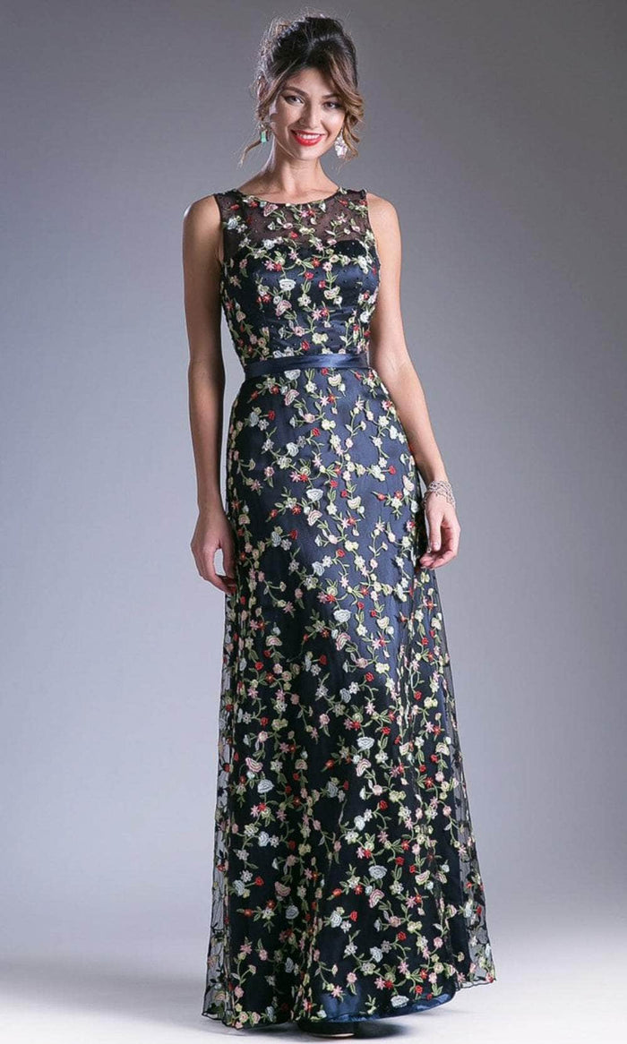 Cinderella Divine 1008 - Floral Appliqued Evening Dress Special Occasion Dress XS / Black