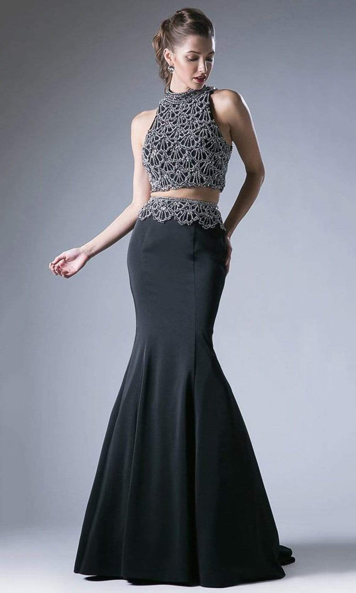 Cinderella Divine - 11574 Beaded Two Piece Mermaid Gown Special Occasion Dress 2 / Black