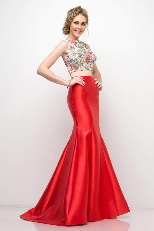 Cinderella Divine - 12013 Two Piece Bateau Mikado Mermaid Dress Special Occasion Dress 2 / Red