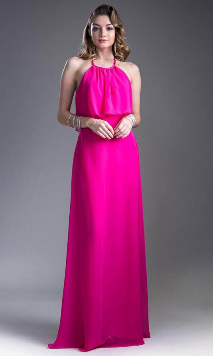 Cinderella Divine 13031 - Halter Thin Strap A-line Dress Special Occasion Dress 4 / Fuchsia