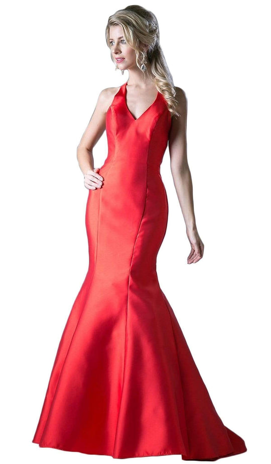 Cinderella Divine - 13038 Racerback Cutout Satin Mermaid Evening Gown CCSALE 14 / Red