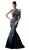 Cinderella Divine - 13118 Beaded High Halter Satin Mermaid Gown Special Occasion Dress 2 / Black/Pink
