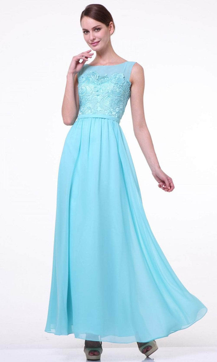 Cinderella Divine 1488 - Laced Chiffon Evening Dress Special Occasion Dress XS / Aqua