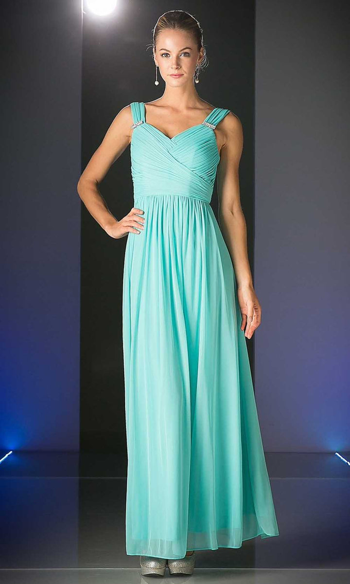 Cinderella Divine - 3984 V-Neck Ruched Bodice Chiffon A-Line Gown ...