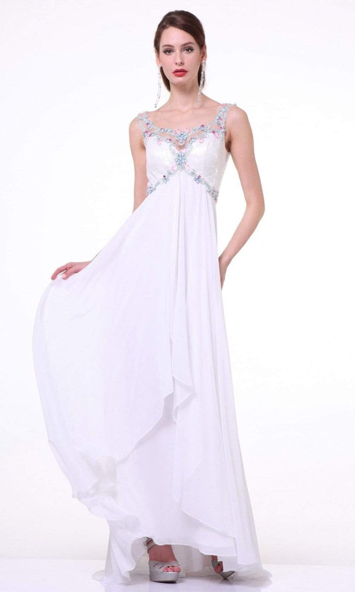 Cinderella Divine - 57 Sleeveless Beaded Illusion Scoop A-Line Dress Evening Dresses 2 / Off White