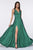 Cinderella Divine - 7469 Sleeveless V Neck Flowing Satin Gown Bridesmaid Dresses 2 / Emerald