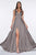 Cinderella Divine - 7469 V Neck High Slit Satin Flowy A-Line Dress Bridesmaid Dresses 2 / Smoke