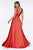 Cinderella Divine - 7469 V Neck High Slit Satin Flowy A-Line Dress Bridesmaid Dresses
