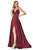 Cinderella Divine - 7472 Spaghetti Straps V Neck Wrap Satin Gown Bridesmaid Dresses 2 / Burgundy