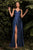 Cinderella Divine - 7472 Spaghetti Straps V Neck Wrap Satin Gown Bridesmaid Dresses 2 / Navy