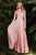 Cinderella Divine - 7472 Spaghetti Straps V Neck Wrap Satin Gown Bridesmaid Dresses 2 / Nude