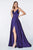 Cinderella Divine - 7472 Spaghetti Straps V Neck Wrap Satin Gown Bridesmaid Dresses 2 / Purple