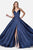 Cinderella Divine - 7472 Spaghetti Straps V Neck Wrap Satin Gown Bridesmaid Dresses 8 / Navy
