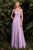 Cinderella Divine - 7472 V Neck Pleated Bodice High Slit Wrap Satin Gown CCSALE 10 / Lavender