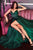 Cinderella Divine - 7472 V Neck Pleated Bodice High Slit Wrap Satin Gown CCSALE 6 / Emerald
