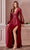 Cinderella Divine - 7475 Plunging V Neck High Slit Long dress Prom Dresses 2 / Burgundy