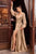 Cinderella Divine - 7475 Plunging V Neck High Slit Long dress Prom Dresses 8 / Nude