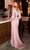 Cinderella Divine - 7478 Long Sleeve High Slit Draped Evening Dress Evening Dresses