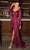 Cinderella Divine - 7478 Long Sleeve High Slit Draped Evening Dress Evening Dresses 2 / Burgundy