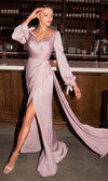 Sophisticated Long Sleeve Satin Mauve Evening Gown 7478 – Sparkly Gowns
