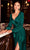 Cinderella Divine - 7478 Long Sleeve High Slit Draped Evening Dress Evening Dresses 2 / Emerald