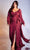 Cinderella Divine - 7478C Long Sleeve V Neck Sheath Dress Evening Dresses 16 / Burgundy