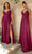 Cinderella Divine - 7485C Spaghetti Strap High Slit Gown Prom Dresses 16 / Burgundy