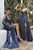 Cinderella Divine - 7485C Spaghetti Strap High Slit Gown Prom Dresses