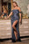Cinderella Divine - 7488 Draped Off Shoulder Gown With Slit Prom Dresses 2 / Smoky Blue