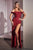 Cinderella Divine - 7488 Draped Off Shoulder Gown With Slit Prom Dresses