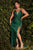Cinderella Divine - 7489C Deep V-Neck Faux Wrap Dress Prom Dresses 16 / Emerald