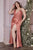 Cinderella Divine - 7489C Deep V-Neck Faux Wrap Dress Prom Dresses 16 / Rose Gold